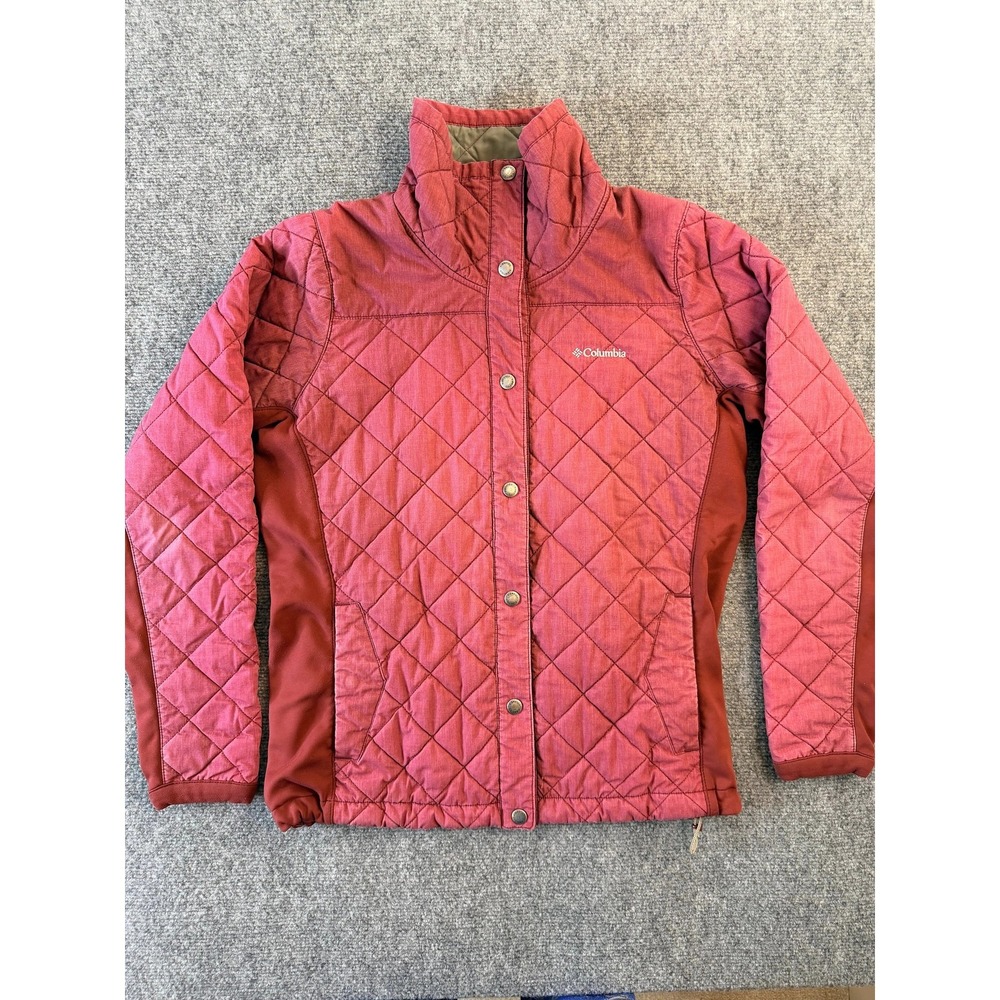 Columbia‎ Womens Quilted Jacket Size M Pink Snap Front Stand Collar Outdoor
